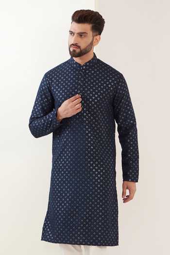 Kasbah Blue Silk Sequins Embroidered Kurta Set Online at Aza Fashions Kasbah_Blue Silk Sequins Embroidered Kurta Set _Online_at_Aza_Fashions