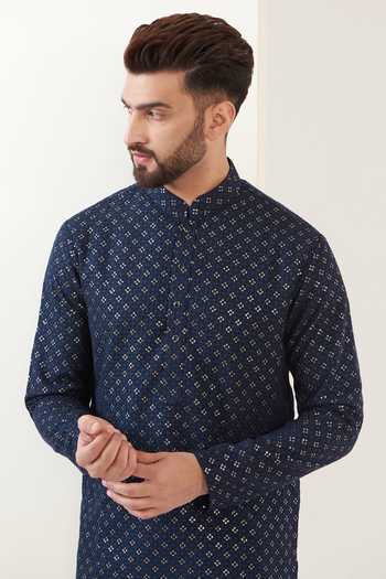 Kasbah Blue Silk Sequins Embroidered Kurta Set at Aza Fashions Kasbah_Blue Silk Sequins Embroidered Kurta Set _at_Aza_Fashions