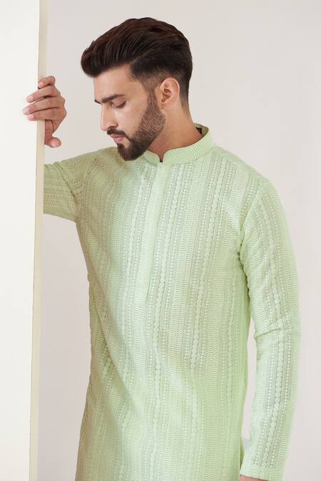 Floral Embroidered Green Chikankari Kurta Set