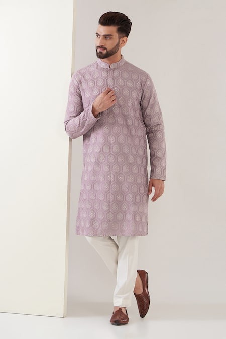 Kasbah Silk Thread Embroidered Chikankari Kurta Set 