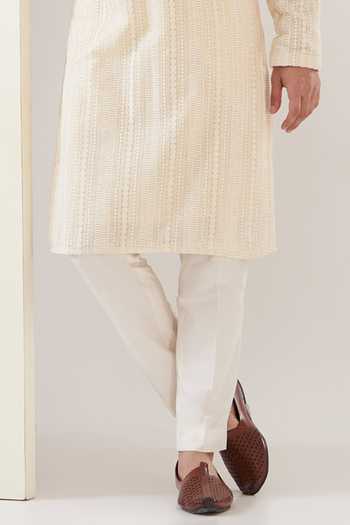 Buy_Kasbah_Beige Georgette, Cotton Embroidery Chikankari Kurta With Pant