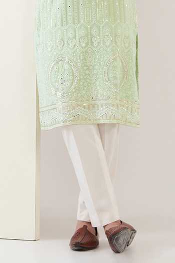 Buy Kasbah Green Georgette, Cotton Embroidery Geometric Floral Kurta With Pant Online at Aza Fashions Buy_Kasbah_Green Georgette, Cotton Embroidery Geometric Floral Kurta With Pant _Online_at_Aza_Fashions
