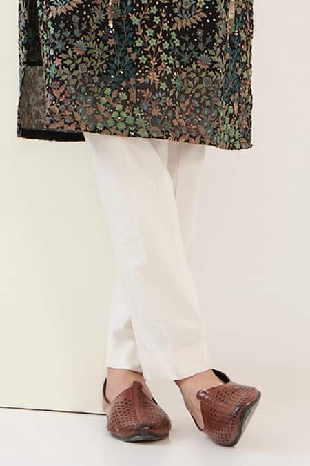 Shop_Kasbah_Black Georgette, Cotton Embroidery Floral Jaal Kurta Set _Online_at_Aza_Fashions