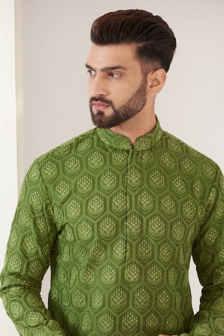 Buy Kasbah Green Silk Embroidery Thread Kurta Set Online at Aza Fashions Buy_Kasbah_Green Silk Embroidery Thread Kurta Set _Online_at_Aza_Fashions