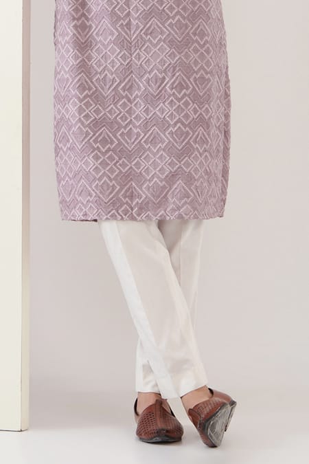 Buy_Kasbah_Purple Silk, Cotton Embroidery Thread Kurta Set _Online_at_Aza_Fashions