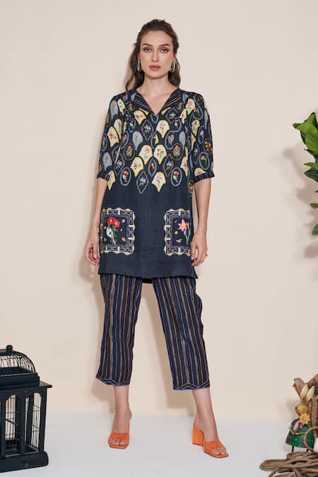 Pozruh By Aiman Magpie Hemp Printed Tunic 