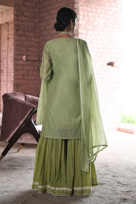 Karaj Jaipur Zara Chanderi Chikankari Work Kurta Set 