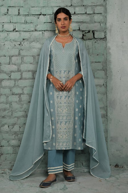 KARAJ JAIPUR Zara Chikankari Work Chanderi Kurta Set 