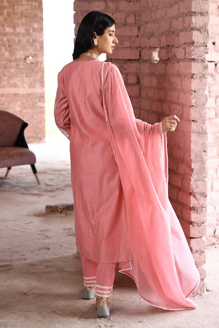 Karaj Jaipur Hoor Chikankari Work Chanderi Kurta Set 