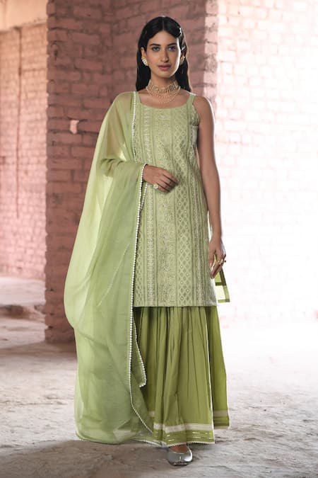 KARAJ JAIPUR Hoor Chanderi Chikankari Work Kurta Set 