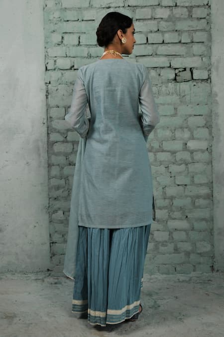 Karaj Jaipur Hoor Chanderi Embroidered Kurta Sharara Set 