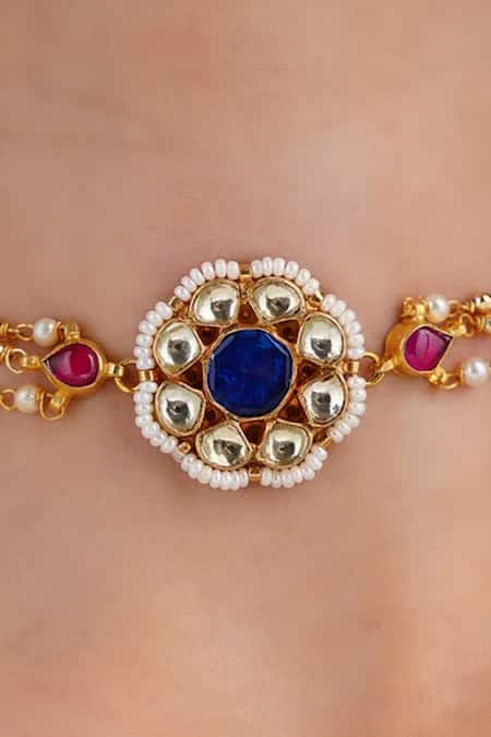 MAISARA JEWELRY Blue Jadau Floral Choker Necklace Online at Aza Fashions MAISARA JEWELRY_Blue Jadau Floral Choker Necklace _Online_at_Aza_Fashions