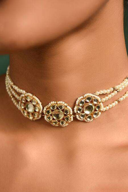 MAISARA JEWELRY_Gold Plated Stone Bead Pendant Choker_Online_at_Aza_Fashions