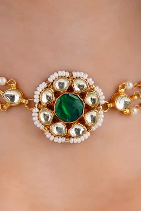 Maisara Jewelry Green Gold Polish Bead Pendant Choker Online at Aza Fashions Maisara Jewelry_Green Gold Polish Bead Pendant Choker _Online_at_Aza_Fashions