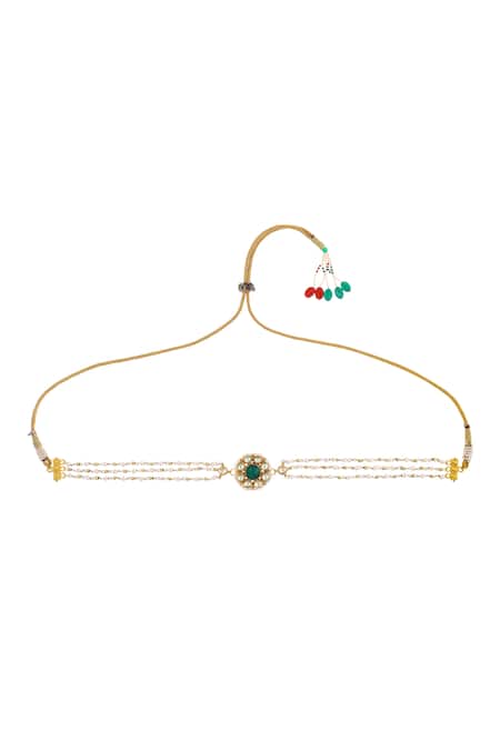 Maisara Jewelry Gold Polish Green Bead Pendant Choker 