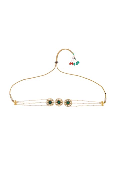 Maisara Jewelry Green Jadau Floral Choker Necklace 