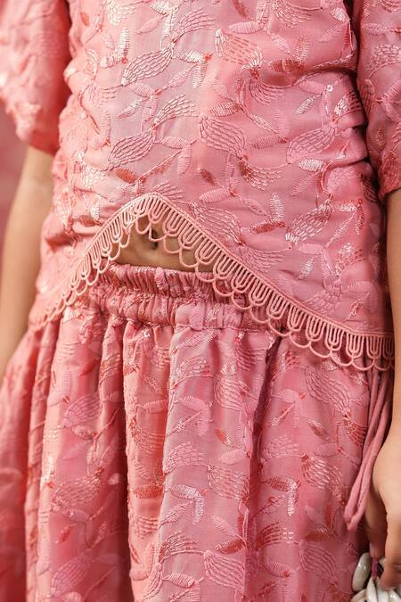 Buy_Cute Couture_Peach Silk Tassels, Embroidery Self Lehenga Set _Online_at_Aza_Fashions