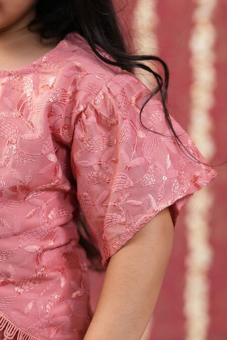 Shop_Cute Couture_Peach Silk Tassels, Embroidery Self Lehenga Set _Online_at_Aza_Fashions