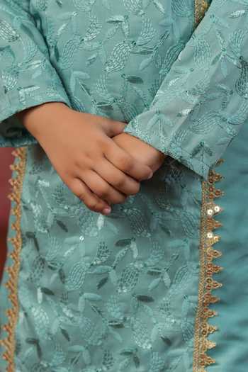 Buy_Cute Couture_Blue Muslin, Silk Gota Patti, Embroidery Kurta And Sharara Set _Online_at_Aza_Fashions