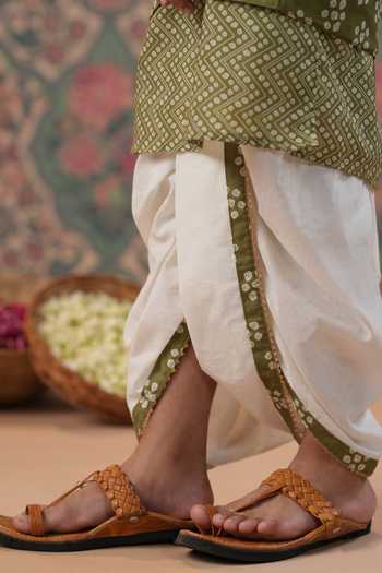Shop_Cute Couture_Green Muslin, Cotton, Silk Embroidery Bandej Print Jacket Pant Set _Online_at_Aza_Fashions