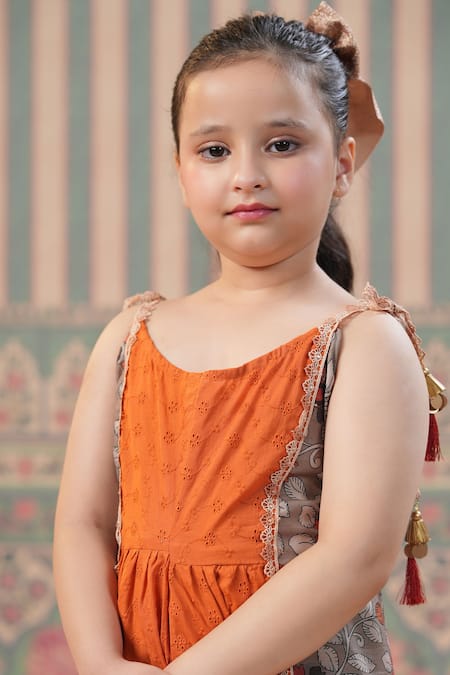 Shop_Cute Couture_Grey Muslin, Cotton Tassels, Embroidery Floral Pattern Tunic With Dhoti Pant _Online_at_Aza_Fashions