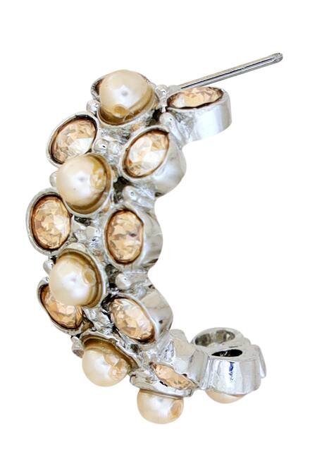 Esme By Aashna Dalmia_Silver Plated Smocking, Crystals Sweet Magnolia Swarovski Embellished Earrings _Online_at_Aza_Fashions