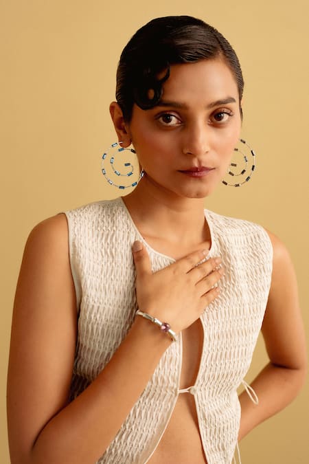 Esme By Aashna Dalmia Classic Marigold Crystal Embellished Hoops 