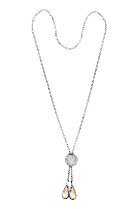 Shop Esme By Aashna Dalmia Silver Plated Swarovski Crystal Pendant Long Necklace at Aza Fashions Shop_Esme By Aashna Dalmia_Silver Plated Swarovski Crystal Pendant Long Necklace _at_Aza_Fashions