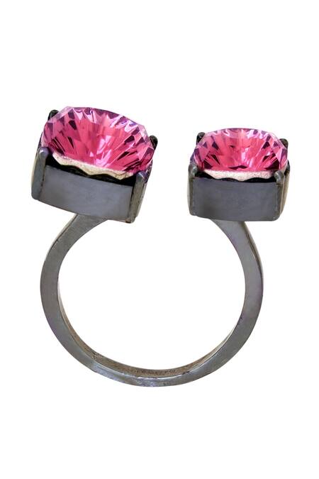 Esme By Aashna Dalmia_Purple Smocking, Crystals Embellished Ring _Online_at_Aza_Fashions