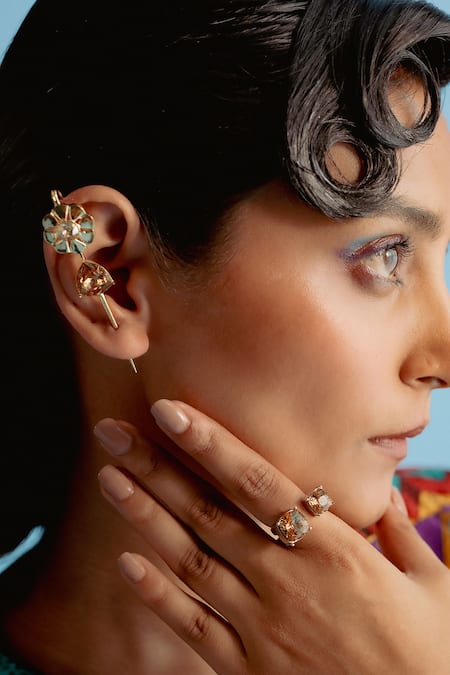 Esme By Aashna Dalmia Silver Plated Swarovski Crystal Embellished Ring 