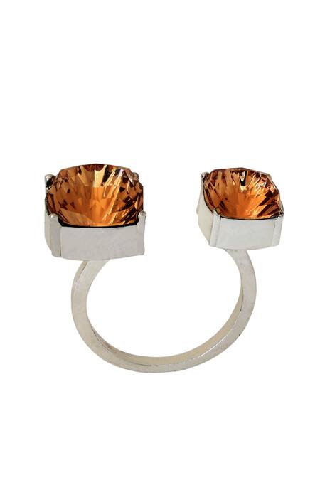 Buy_Esme By Aashna Dalmia_Silver Plated Smocking, Crystals Swarovski Embellished Ring _Online_at_Aza_Fashions