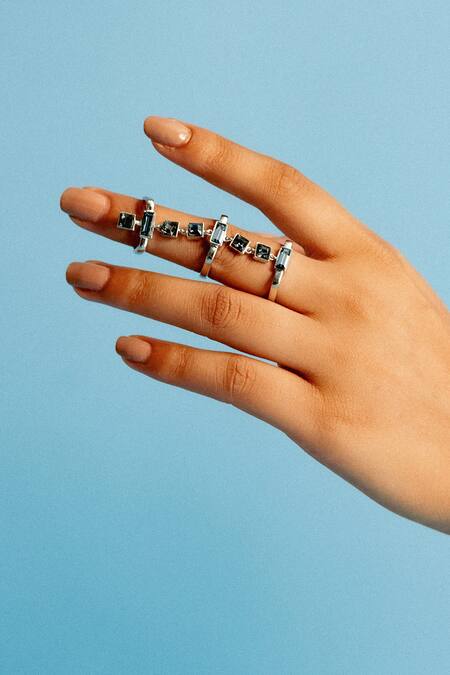 ESME_Silver Plated Smocking, Crystals Swarovski Embellished Ring _Online_at_Aza_Fashions