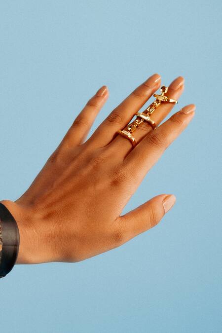 Buy_Esme By Aashna Dalmia_Gold Plated Smocking, Crystals Swarovski Embellished Ring _Online_at_Aza_Fashions