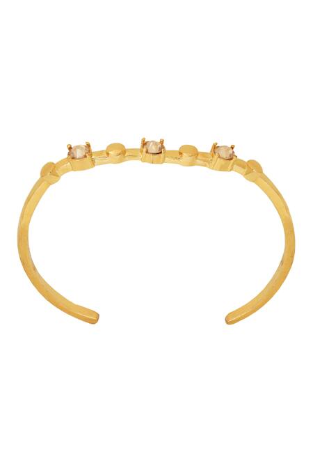 ESME_Gold Plated Crystals Swarovski Embellished Open Bracelet _Online_at_Aza_Fashions