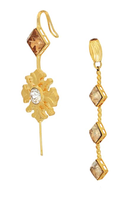 Esme By Aashna Dalmia_Gold Plated Stones, Pearls The Morning Day Lily Embellished Ear Cuffs _at_Aza_Fashions