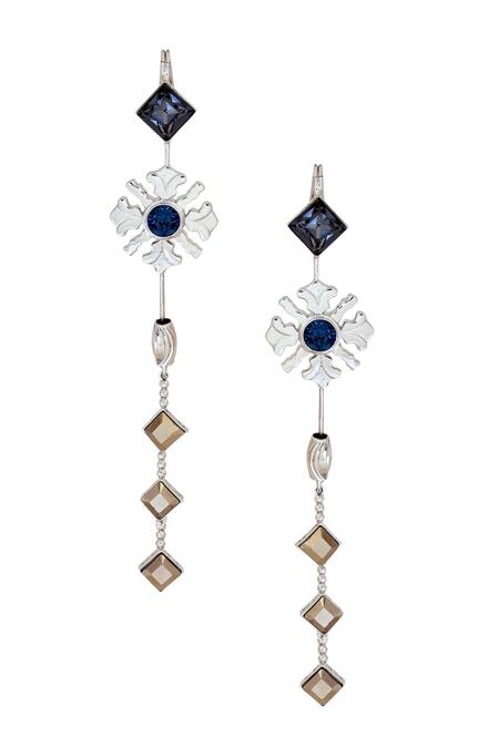 Shop Esme By Aashna Dalmia Silver Plated Stones, The Morning Day Lily Swarovski Embellished Ear Cuffs at Aza Fashions Shop_Esme By Aashna Dalmia_Silver Plated Stones, The Morning Day Lily Swarovski Embellished Ear Cuffs_at_Aza_Fashions