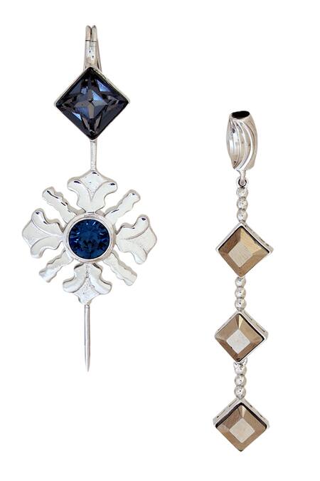 Esme By Aashna Dalmia Silver Plated Stones, The Morning Day Lily Swarovski Embellished Ear Cuffs Online at Aza Fashions Esme By Aashna Dalmia_Silver Plated Stones, The Morning Day Lily Swarovski Embellished Ear Cuffs_Online_at_Aza_Fashions