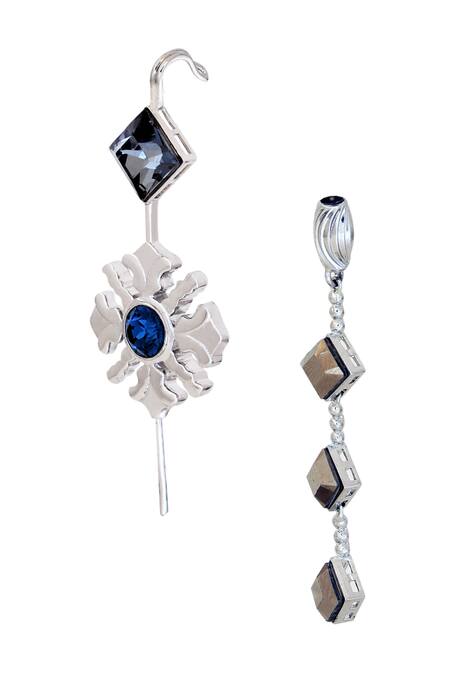 Shop Esme By Aashna Dalmia Silver Plated Stones, The Morning Day Lily Swarovski Embellished Ear Cuffs Online at Aza Fashions Shop_Esme By Aashna Dalmia_Silver Plated Stones, The Morning Day Lily Swarovski Embellished Ear Cuffs_Online_at_Aza_Fashions