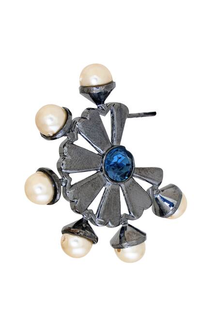 Buy_Esme By Aashna Dalmia_Silver Plated Smocking The Old Daisy Pearl Embellished Hoops _Online_at_Aza_Fashions