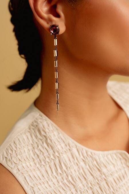 Esme By Aashna Dalmia_Purple Smocking Woody Lavender Embellished Dangler Earrings _Online_at_Aza_Fashions