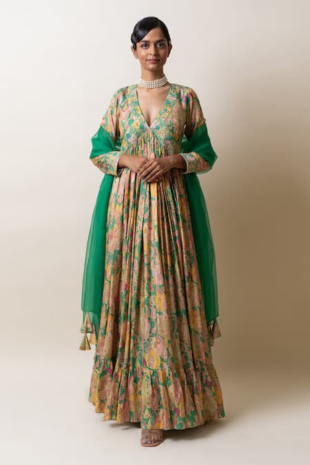 SutrabySweta Paisley Print Anarkali With Dupatta 