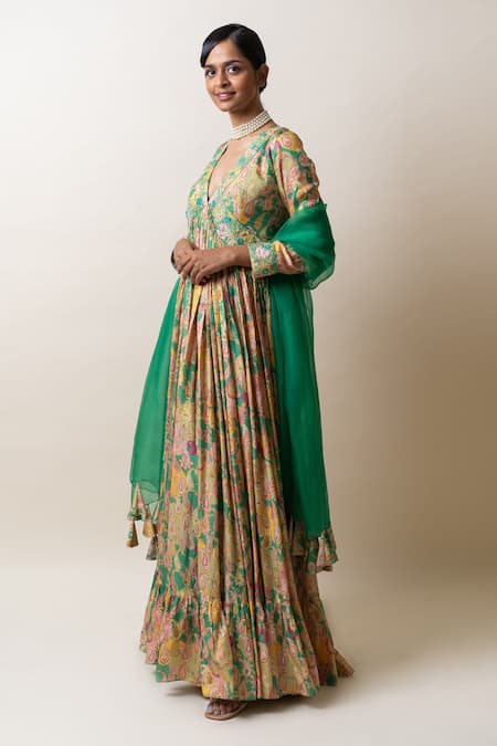 Sutrabysweta Paisley Print Anarkali With Dupatta 