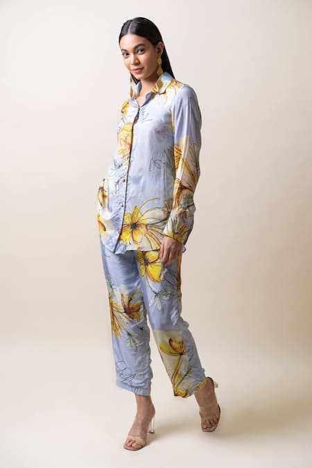 Sutrabysweta Floral Hand Embroidered Shirt & Pant Set 