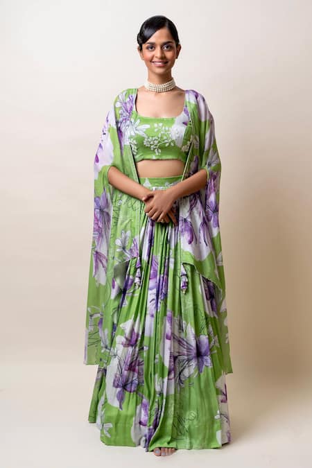 SutrabySweta Floral Print Lehenga Cape Set 