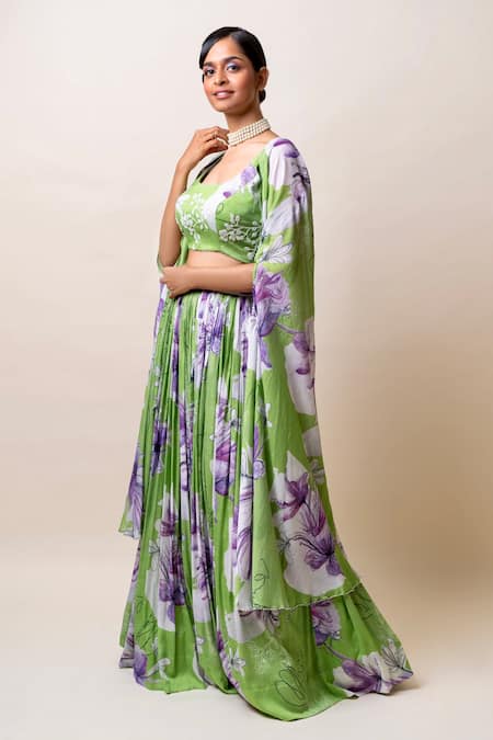 Sutrabysweta Floral Printed Lehenga Cape Set 