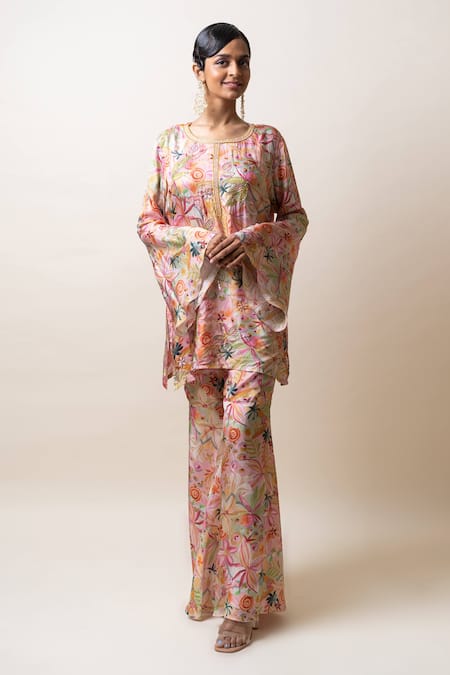 Sutrabysweta_Pink Habutai Silk Printed Floral Round Kurta And Sharara Set  _at_Aza_Fashions