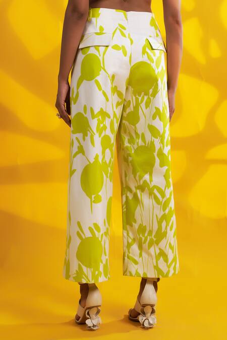 Shop_Jyoti Sachdev Iyer_White Cotton Satin Round Neck Floral Print Crop Top And Pant Set _Online_at_Aza_Fashions