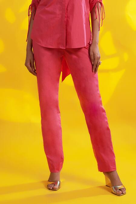 Jyoti Sachdev Iyer_Orange Cotton Shawl Neck Drawstring Sleeves Shirt And Pant Set _Online_at_Aza_Fashions