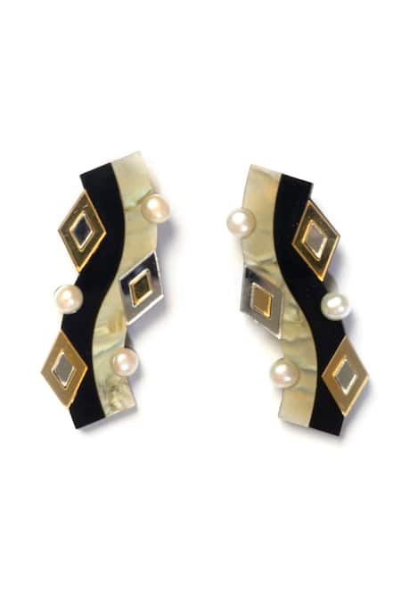 Prachi Gupta Moire Colorblock Geometric Pattern Stud Earrings 