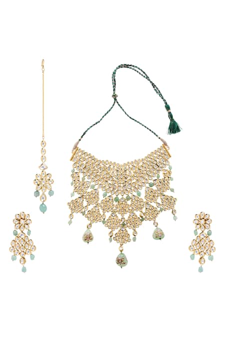 Shop_Minaki_Gold Plated Diamonds, Stones Kundan Choker Necklace Set _at_Aza_Fashions